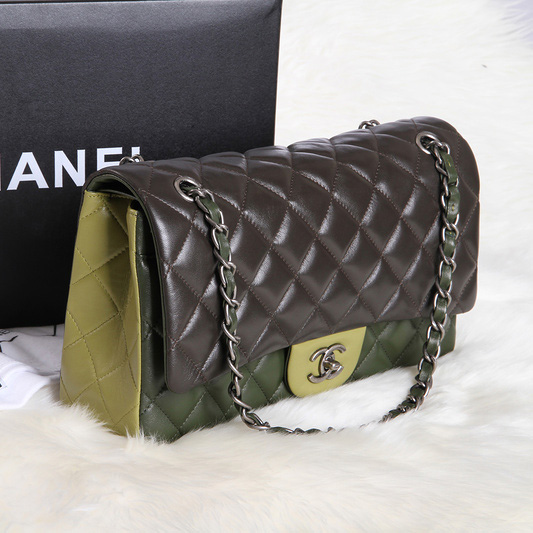 Chanel Classic Original Leather Jumbo Flap Bag 1113 Brown&Green&Cyan