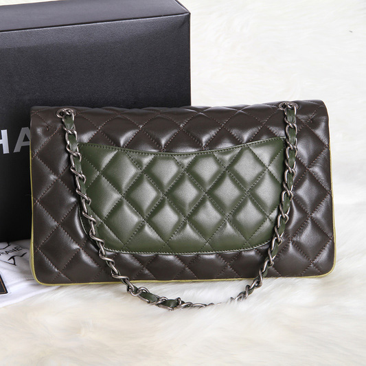 Chanel Classic Original Leather Jumbo Flap Bag 1113 Brown&Green&Cyan