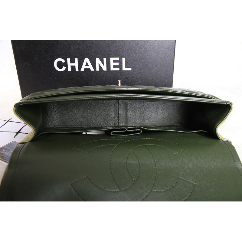 Chanel Classic Original Leather Jumbo Flap Bag 1113 Brown&Green&Cyan