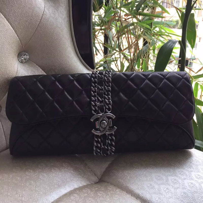 Chanel Clutch Evening Bag Original Sheepskin Leather A94341 Black