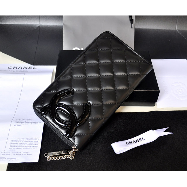 Chanel Combon Original Patent Leather Zip Around Wallet C50077 Black