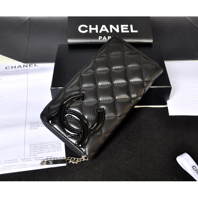 Chanel Combon Original Patent Leather Zip Around Wallet C50078 Black