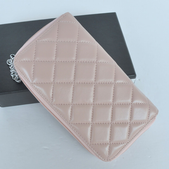 Chanel Combon Zip Around Wallet Sheepskin A167 Light Pink