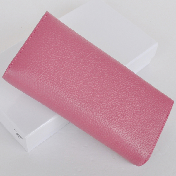 Chanel Emboss CC Logo Litchi stripes leather Bi-Fold Wallet C514 Rose