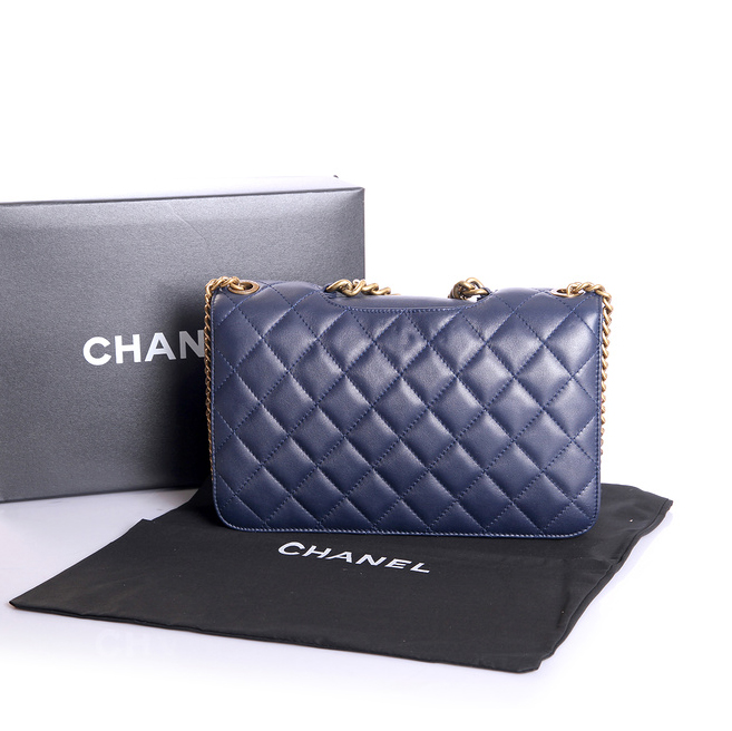 Chanel Flap Shoulder Bag Original Calfskin Leather A37008 Blue