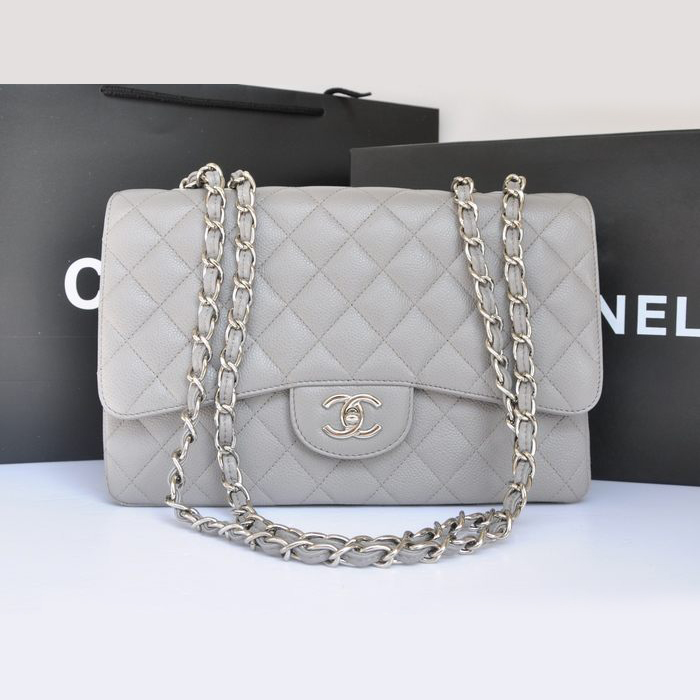 Chanel Jumbo Classic Caviar leather Flap Bag A36076 Grey