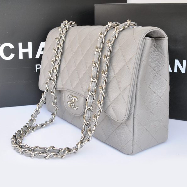 Chanel Jumbo Classic Caviar leather Flap Bag A36076 Grey