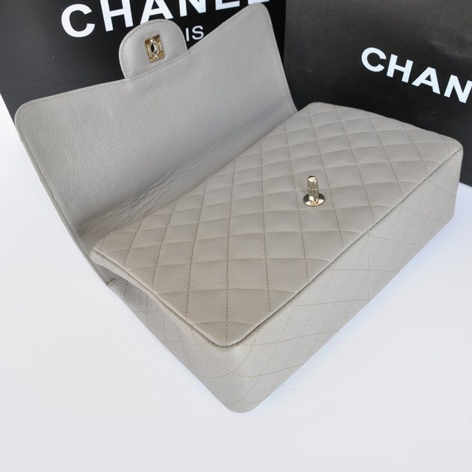 Chanel Jumbo Classic Caviar leather Flap Bag A36076 Grey