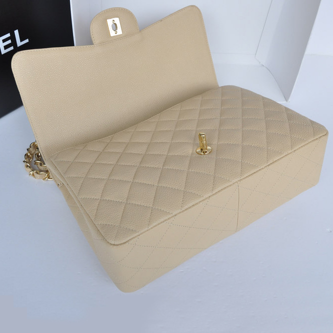 Chanel Jumbo Classic Original Caviar leather Flap Bag A36076 Apricot