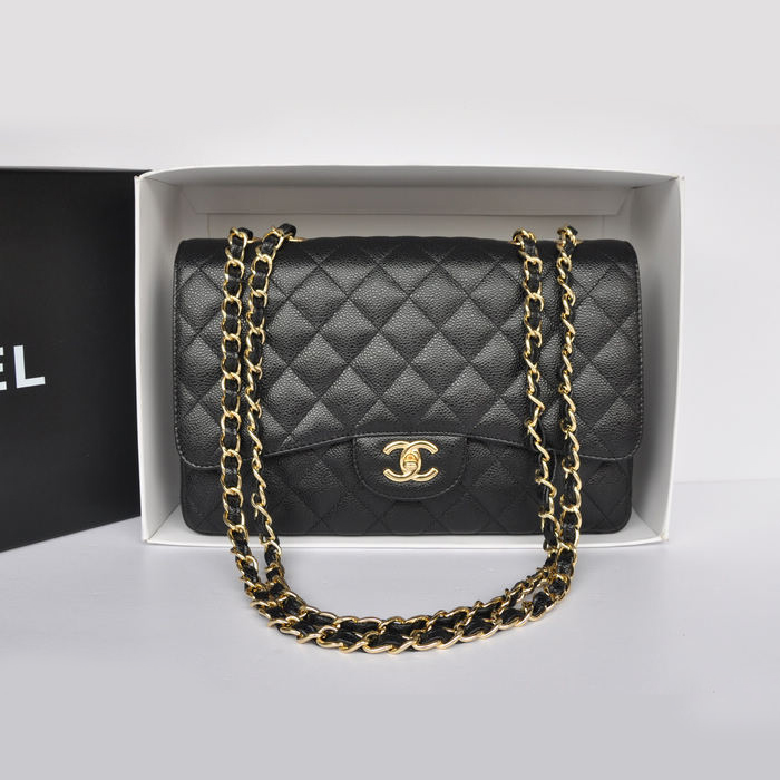 Chanel Jumbo Classic Original Caviar leather Flap Bag A36076 Black with gold