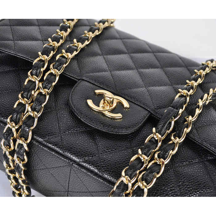 Chanel Jumbo Classic Original Caviar leather Flap Bag A36076 Black with gold