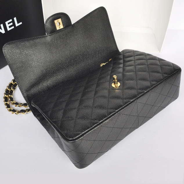 Chanel Jumbo Classic Original Caviar leather Flap Bag A36076 Black with gold