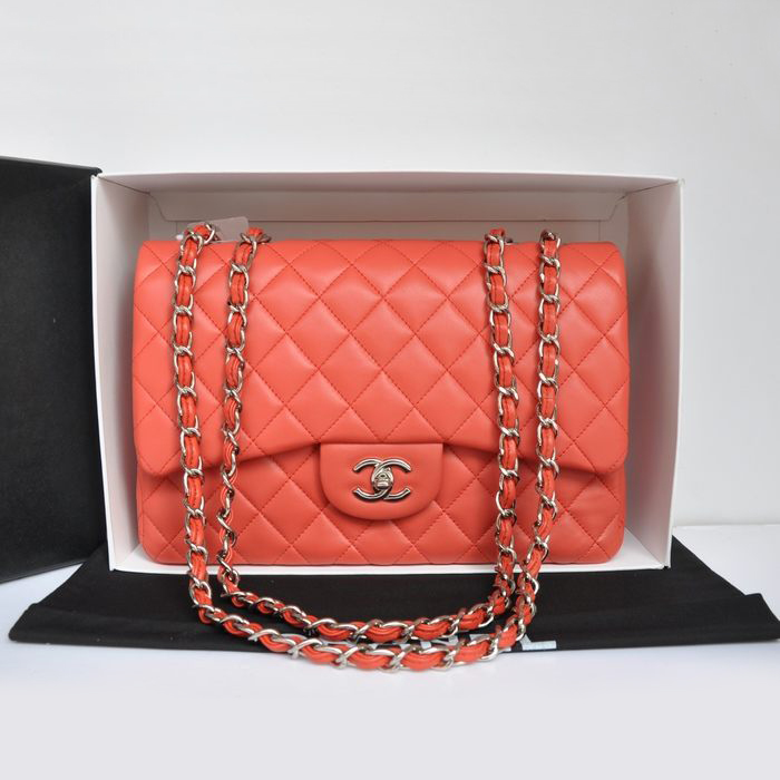 Chanel Jumbo Classic Original Lambskin leather Flap Bag A36076 Orange-red