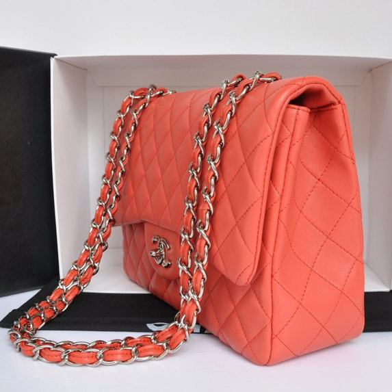 Chanel Jumbo Classic Original Lambskin leather Flap Bag A36076 Orange-red