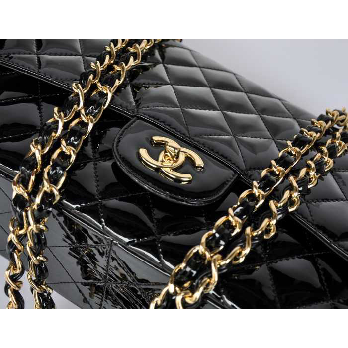 Chanel Jumbo Classic Original Patent leather Flap Bag A36076 Black with gold