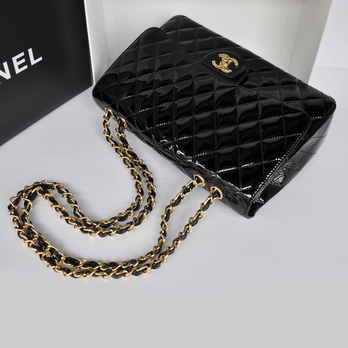 Chanel Jumbo Classic Original Patent leather Flap Bag A36076 Black with gold