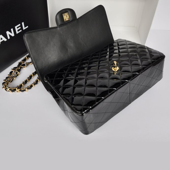 Chanel Jumbo Classic Original Patent leather Flap Bag A36076 Black with gold