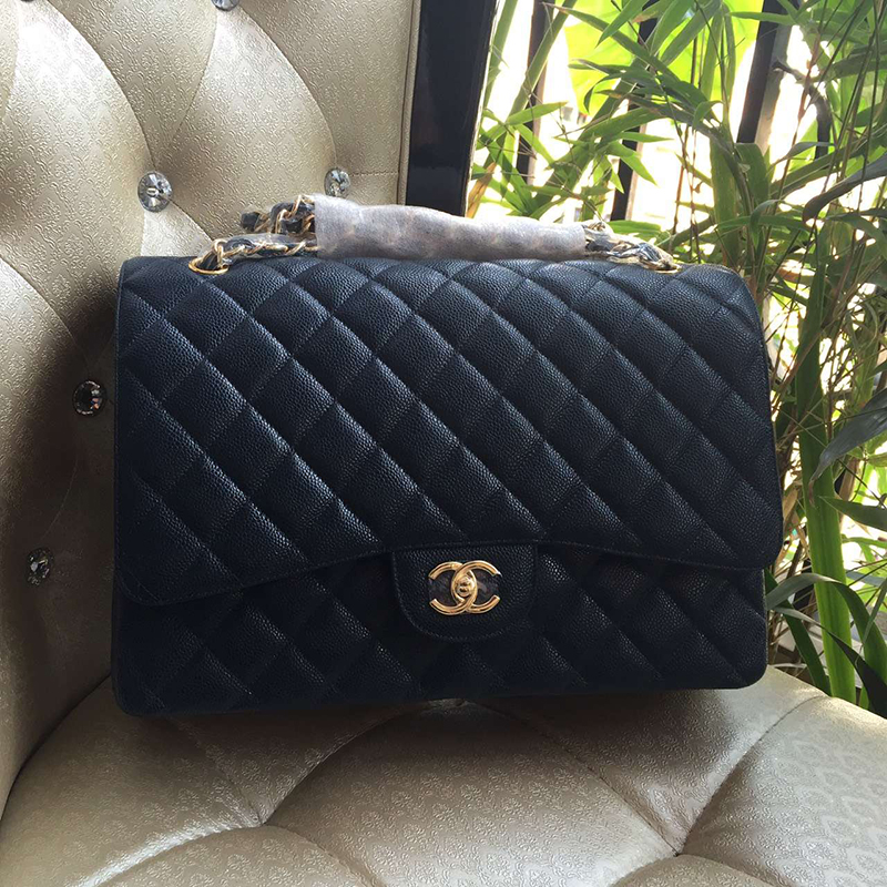 Chanel Jumbo Double Flaps Bag Black Original Caviar Leather A58601 Gold