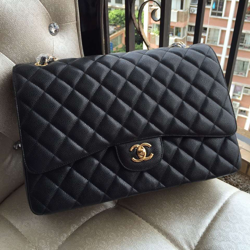 Chanel Jumbo Double Flaps Bag Black Original Caviar Leather A58601 Gold