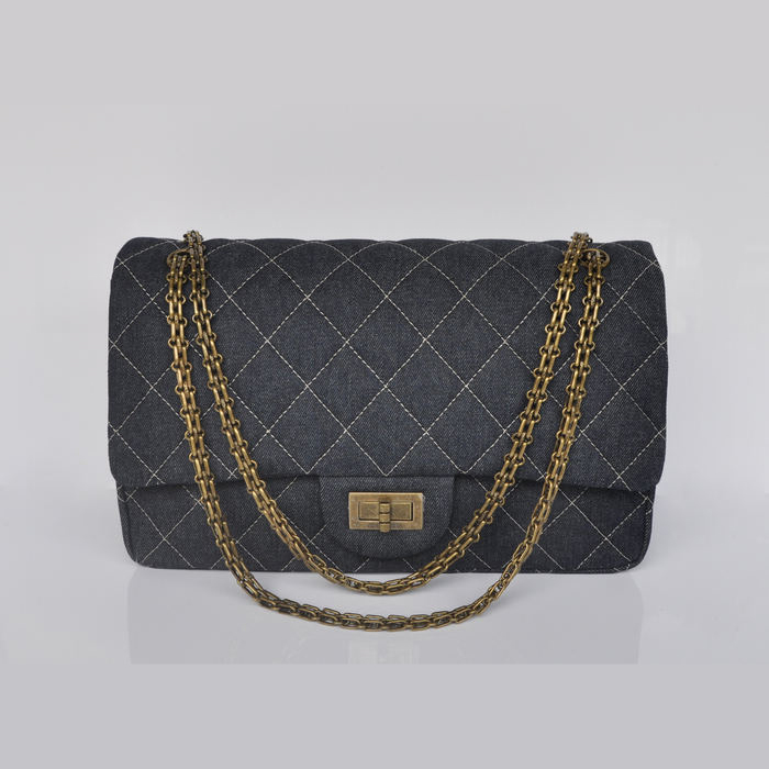 Chanel Jumbo Flap Bag Denim A28668 Black Golden