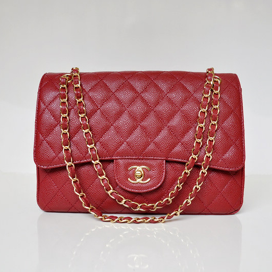 Chanel Jumbo Quilted Classic Caviar Leather Flap Bag A58600 Claret in Gold