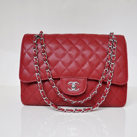 Chanel Jumbo Quilted Classic Caviar Leather Flap Bag A58600 Claret in Silver