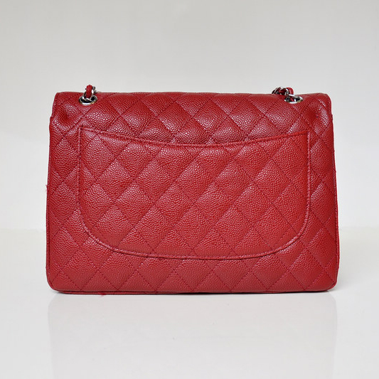 Chanel Jumbo Quilted Classic Caviar Leather Flap Bag A58600 Claret in Silver