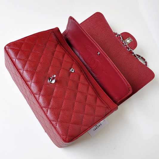 Chanel Jumbo Quilted Classic Caviar Leather Flap Bag A58600 Claret in Silver