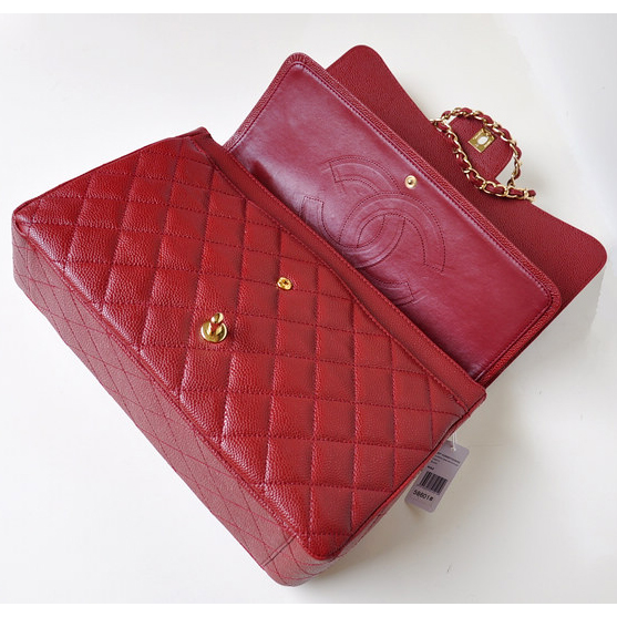 Chanel Jumbo Quilted Classic Caviar Leather Flap Bag A58601 Claret in Gold