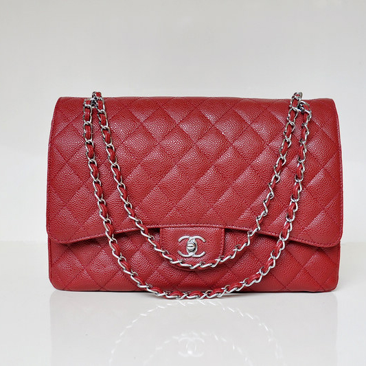 Chanel Jumbo Quilted Classic Caviar Leather Flap Bag A58601 Claret in Silver