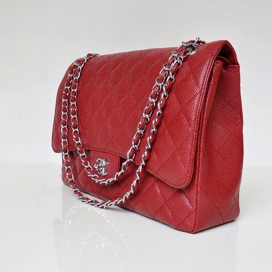 Chanel Jumbo Quilted Classic Caviar Leather Flap Bag A58601 Claret in Silver