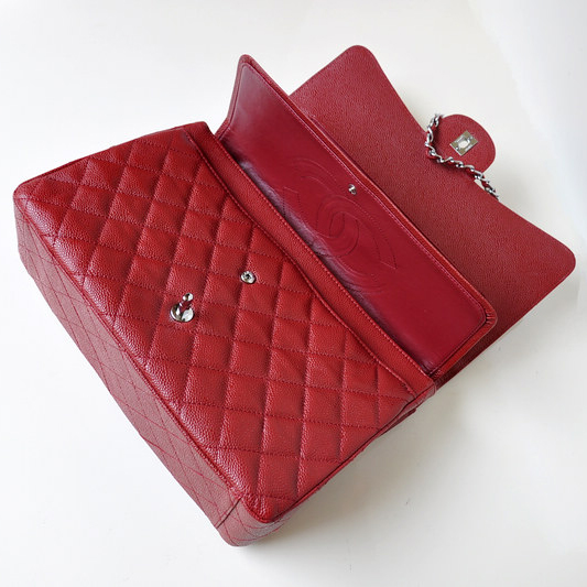 Chanel Jumbo Quilted Classic Caviar Leather Flap Bag A58601 Claret in Silver