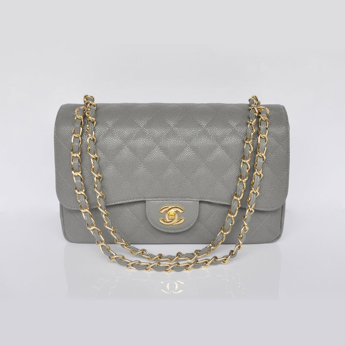 Chanel Jumbo Quilted Classic Caviar leather Flap Bag A58600 Gray Gold