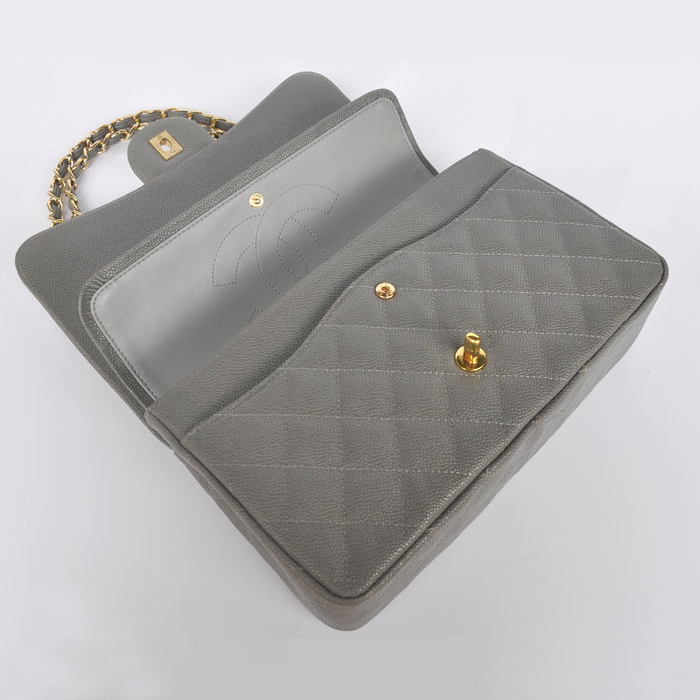 Chanel Jumbo Quilted Classic Caviar leather Flap Bag A58600 Gray Gold