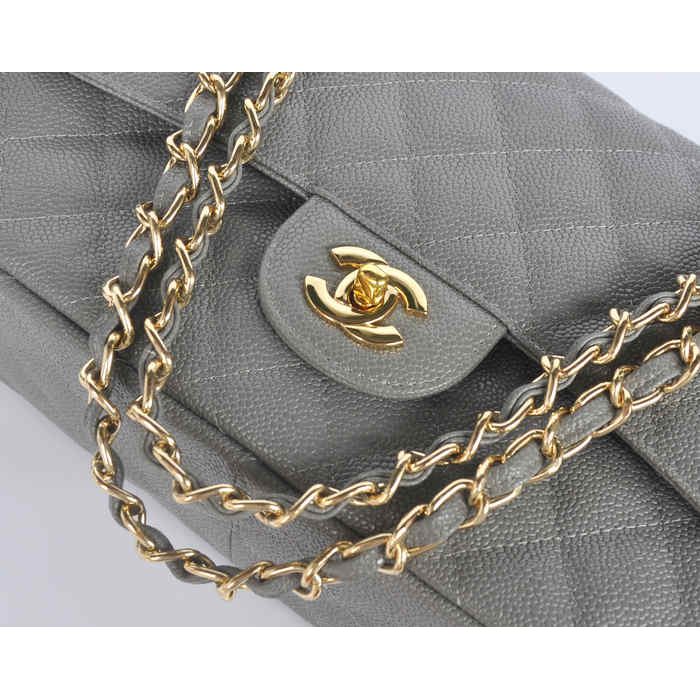 Chanel Jumbo Quilted Classic Caviar leather Flap Bag A58600 Gray Gold