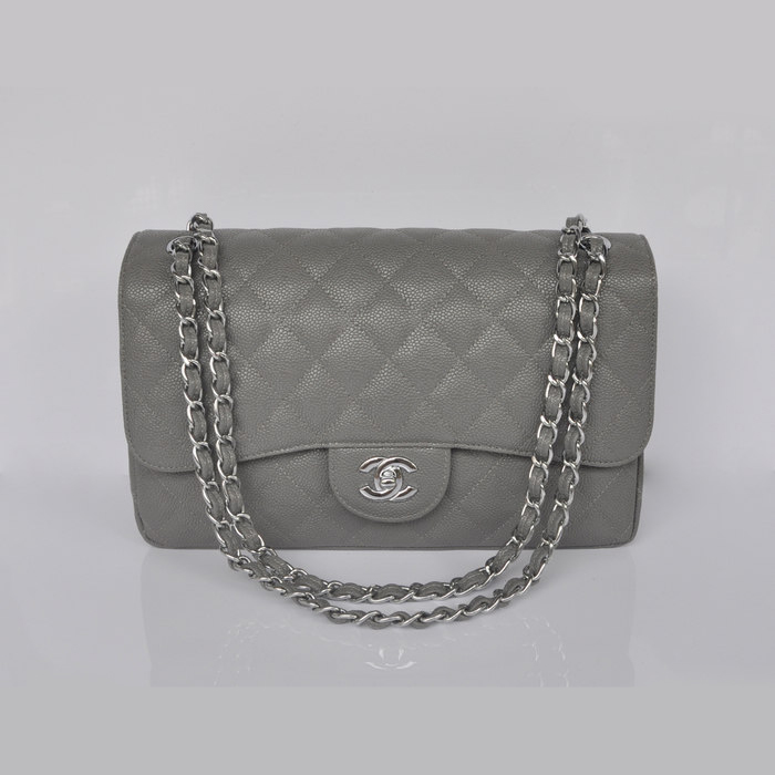 Chanel Jumbo Quilted Classic Caviar leather Flap Bag A58600 Gray Silver