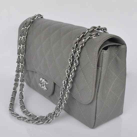 Chanel Jumbo Quilted Classic Caviar leather Flap Bag A58600 Gray Silver