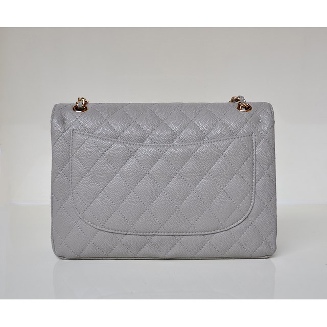 Chanel Jumbo Quilted Classic Caviar leather Flap Bag A58600 Gray in Gold