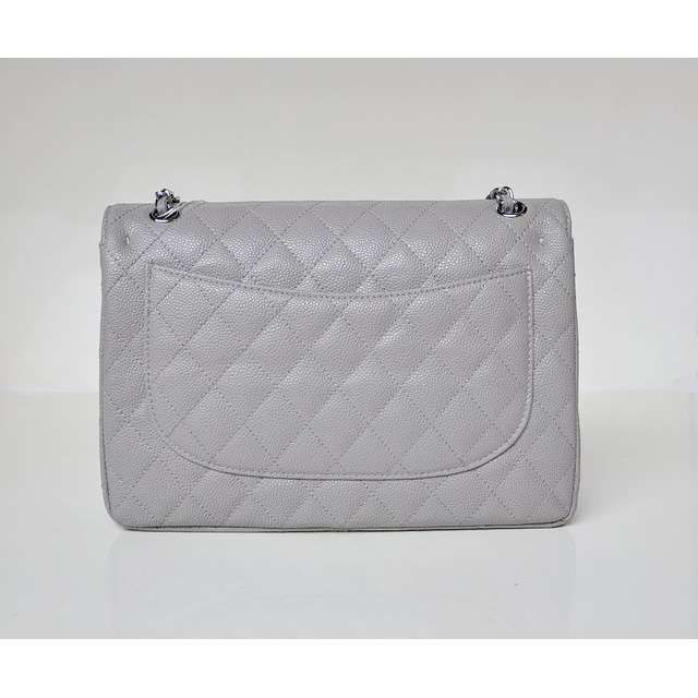 Chanel Jumbo Quilted Classic Caviar leather Flap Bag A58600 Gray in Silver