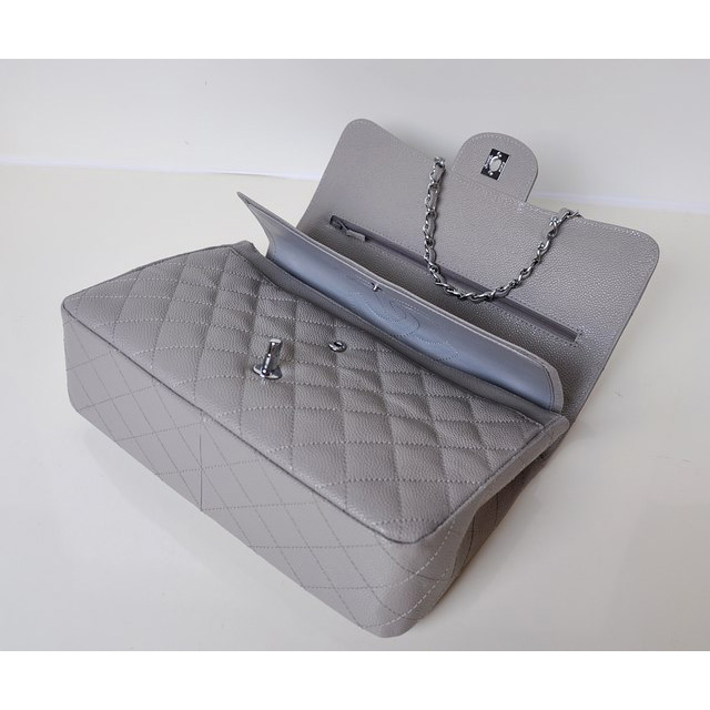 Chanel Jumbo Quilted Classic Caviar leather Flap Bag A58600 Gray in Silver