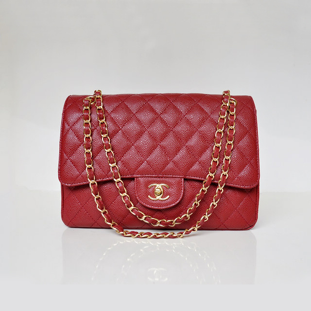 Chanel Jumbo Quilted Classic Caviar leather Flap Bag A58600 Red Gold