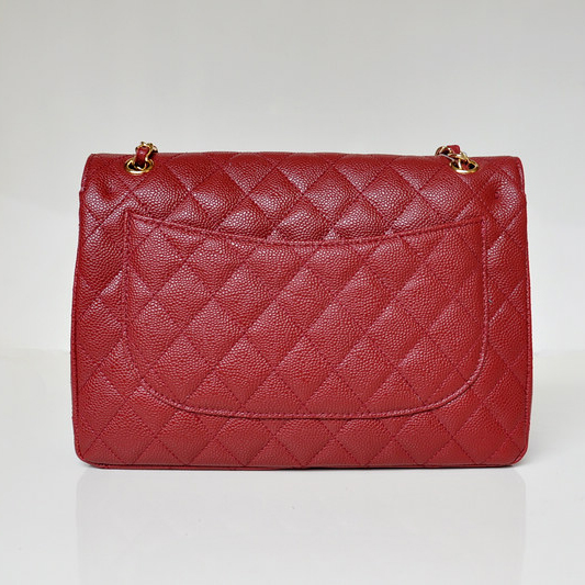 Chanel Jumbo Quilted Classic Caviar leather Flap Bag A58600 Red Gold