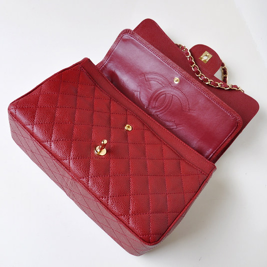 Chanel Jumbo Quilted Classic Caviar leather Flap Bag A58600 Red Gold