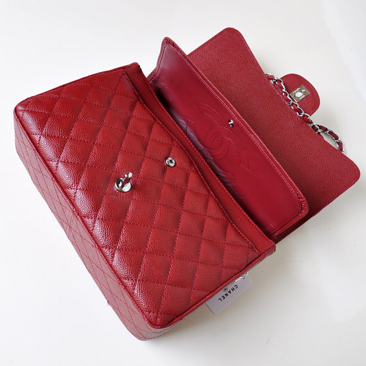 Chanel Jumbo Quilted Classic Caviar leather Flap Bag A58600 Red Silver