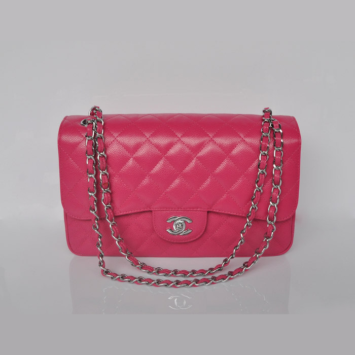 Chanel Jumbo Quilted Classic Caviar leather Flap Bag A58600 Rose Silver