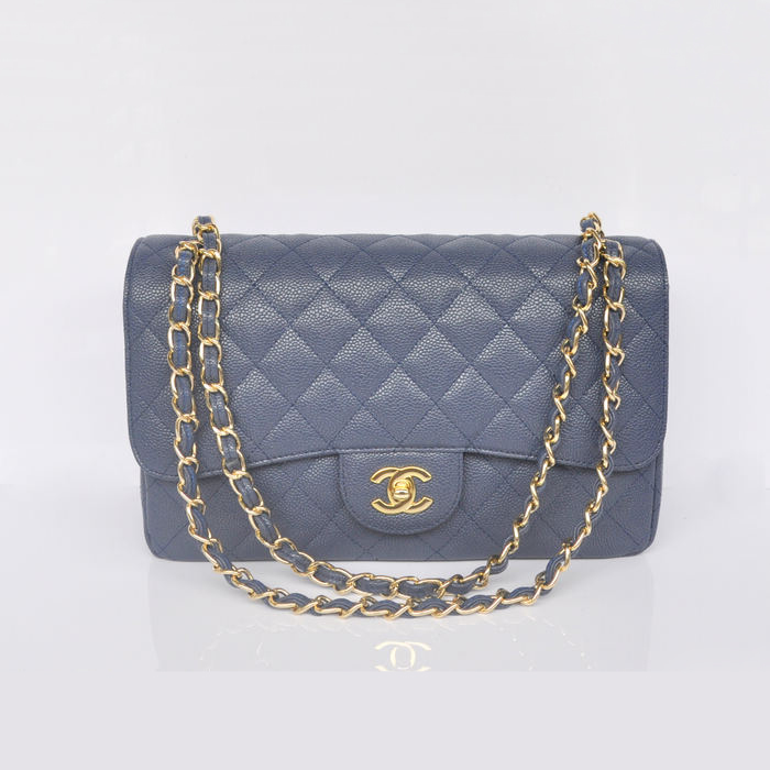 Chanel Jumbo Quilted Classic Caviar leather Flap Bag A58600 Royalblue Gold