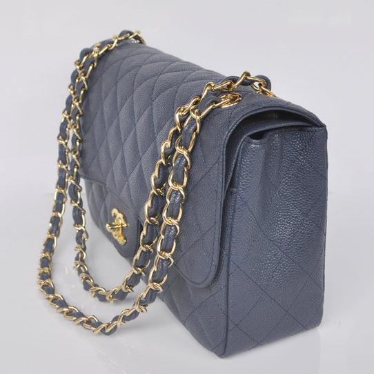 Chanel Jumbo Quilted Classic Caviar leather Flap Bag A58600 Royalblue Gold