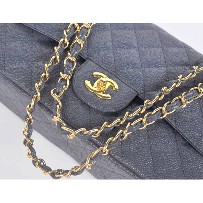 Chanel Jumbo Quilted Classic Caviar leather Flap Bag A58600 Royalblue Gold