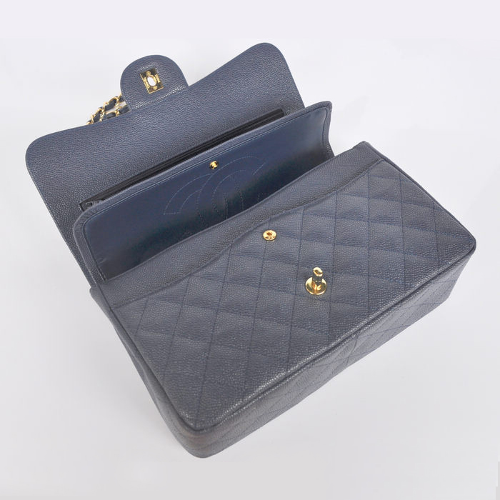 Chanel Jumbo Quilted Classic Caviar leather Flap Bag A58600 Royalblue Gold