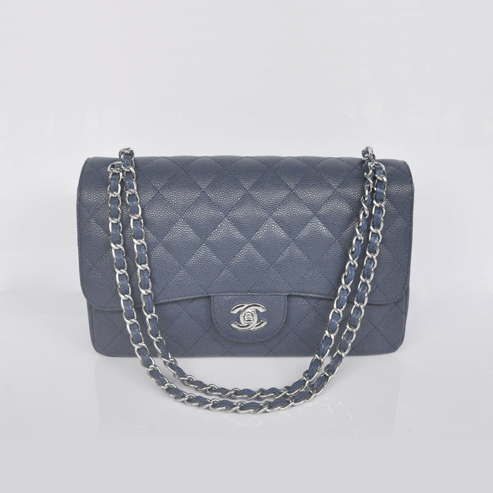 Chanel Jumbo Quilted Classic Caviar leather Flap Bag A58600 Royalblue Silver